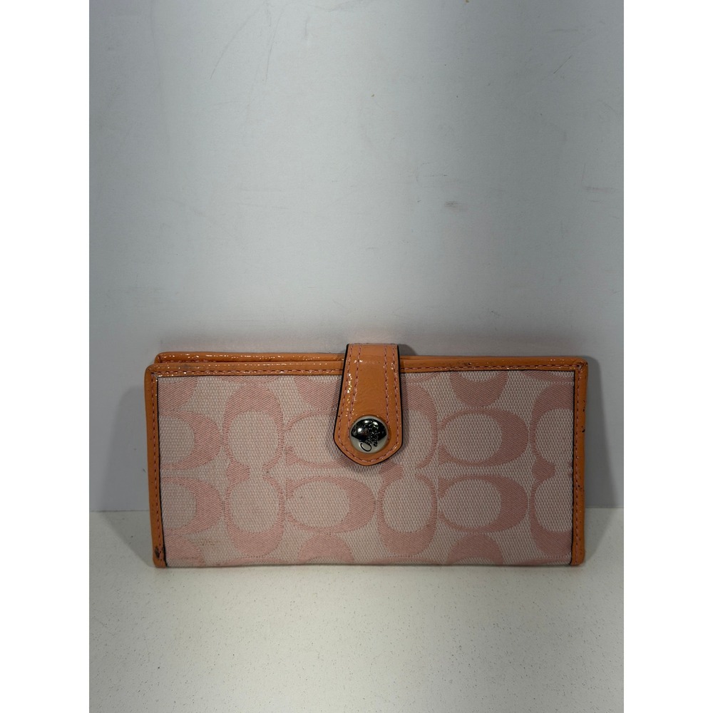 Coach Pink Signature Canvas Wallet with Tan Trim